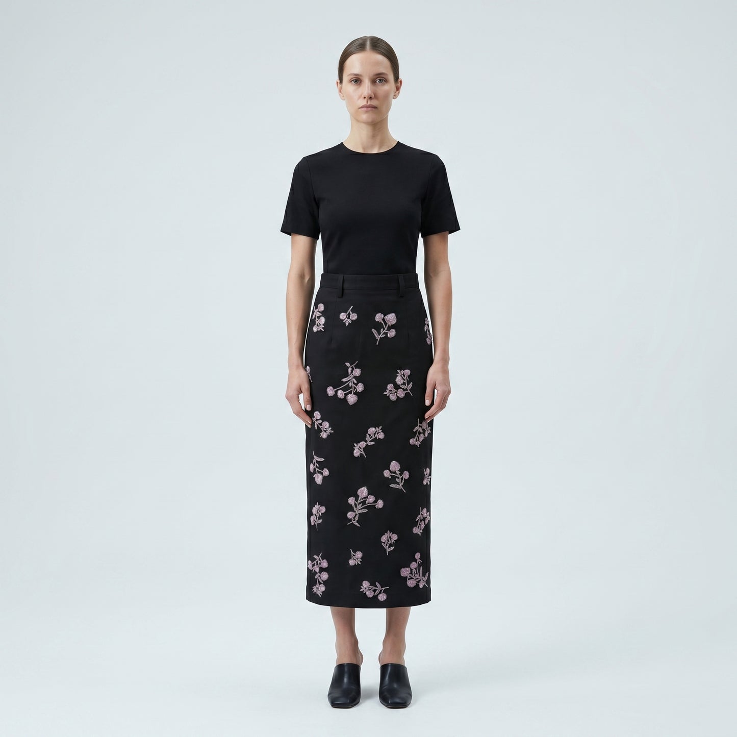 Floral Embroidered Midi Skirt