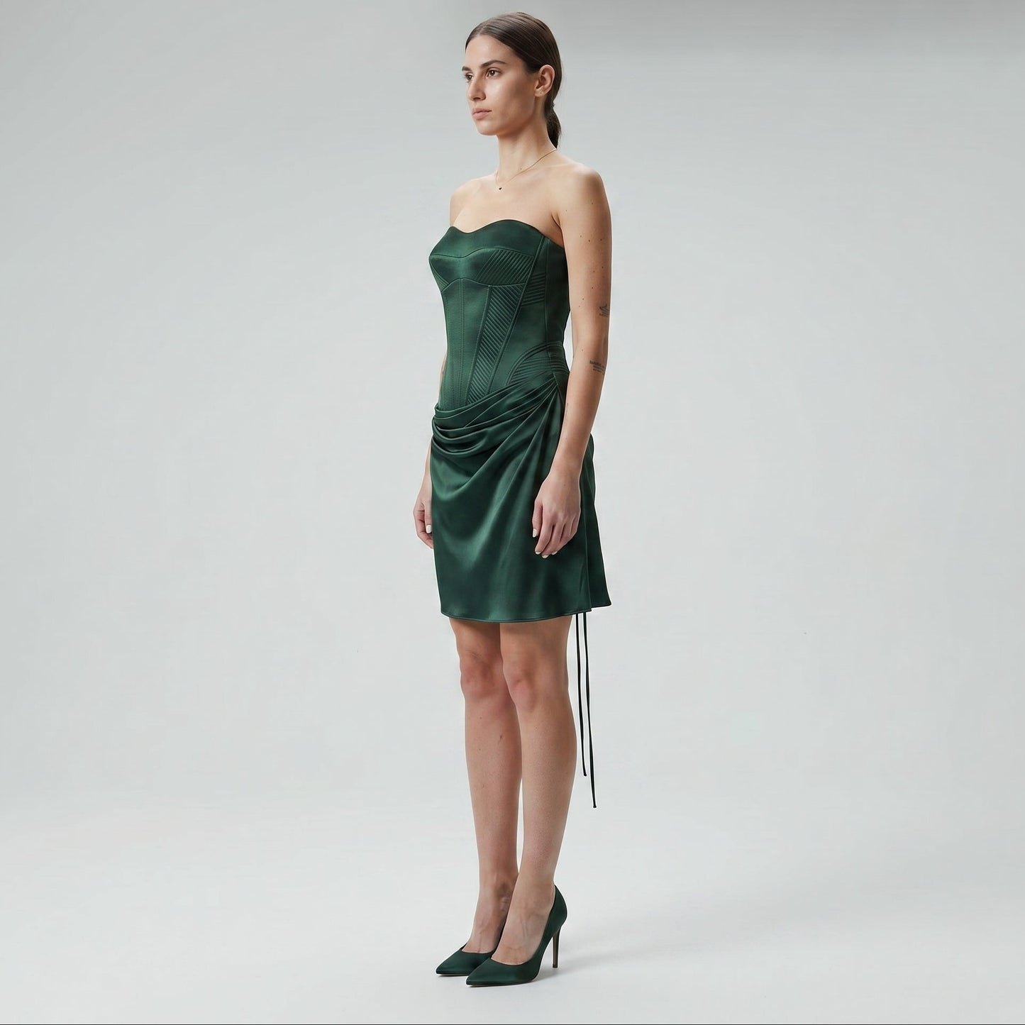 Emerald Satin Corset Mini Dress