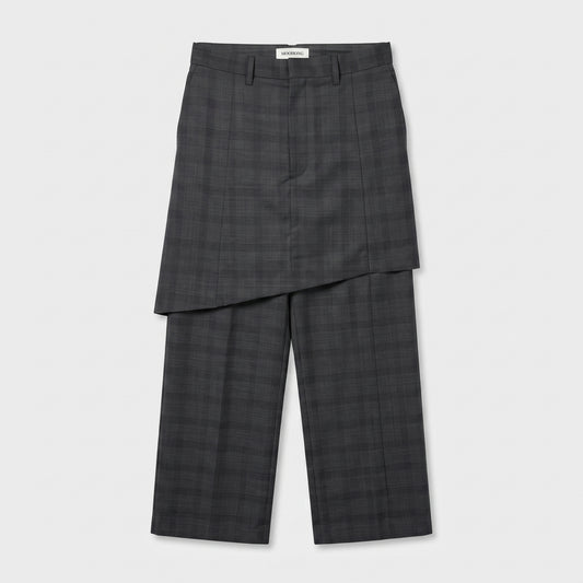 Check Layered Wide Leg Trousers