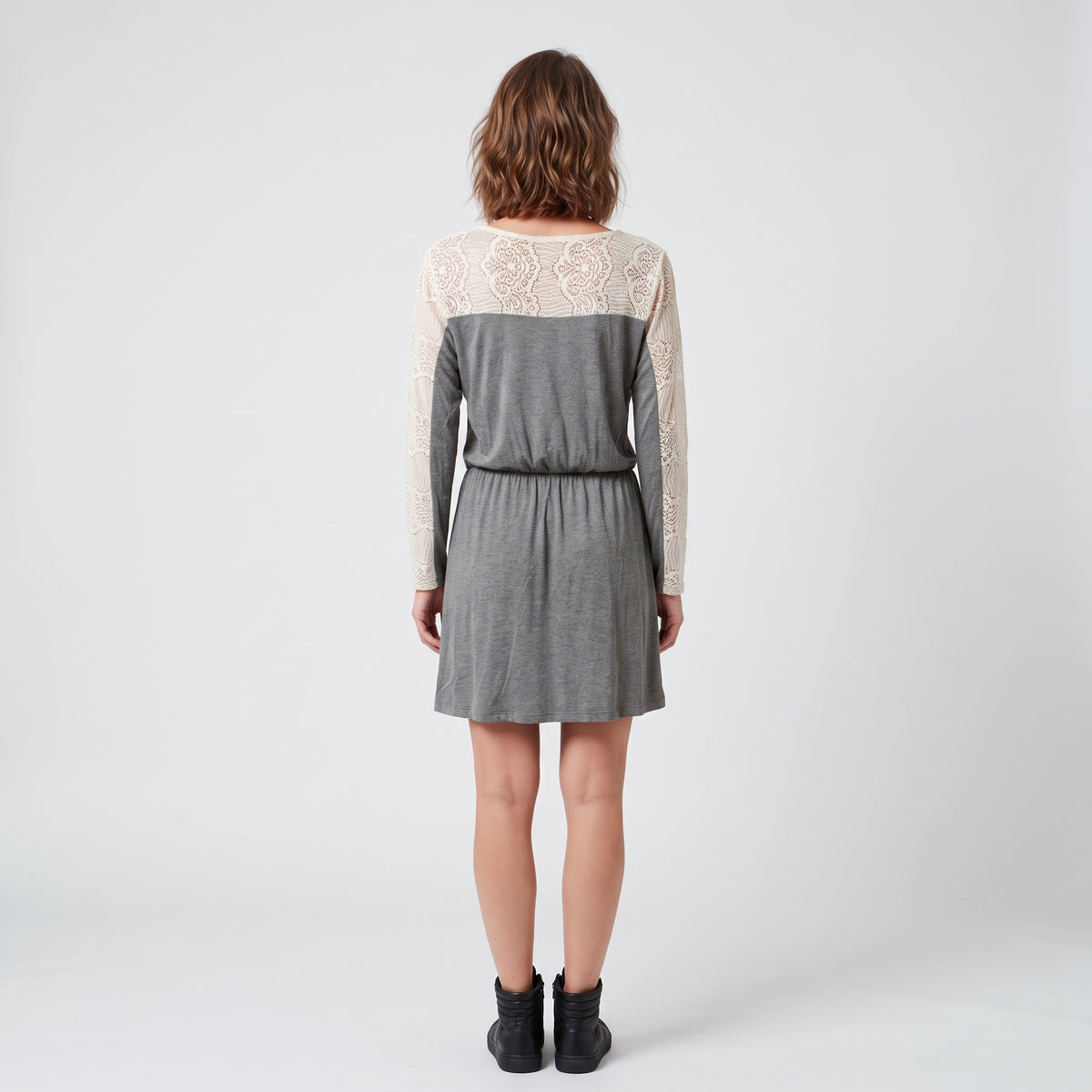 Lace-Paneled Grey Jersey Tunic