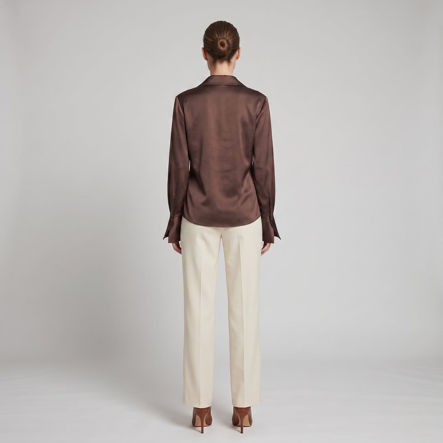 Satin Cowl Neck Long-Sleeve Blouse
