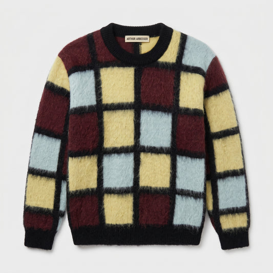 Checkered Brushed Mohair Sweater