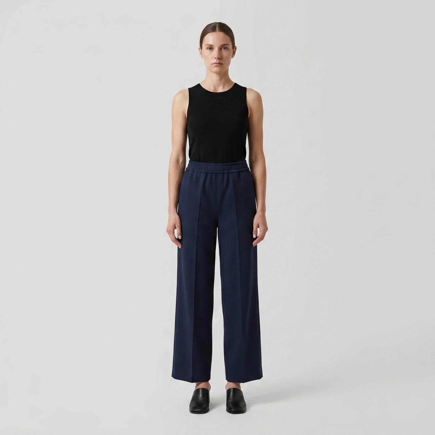 Tailored Navy Wide-Leg Trousers
