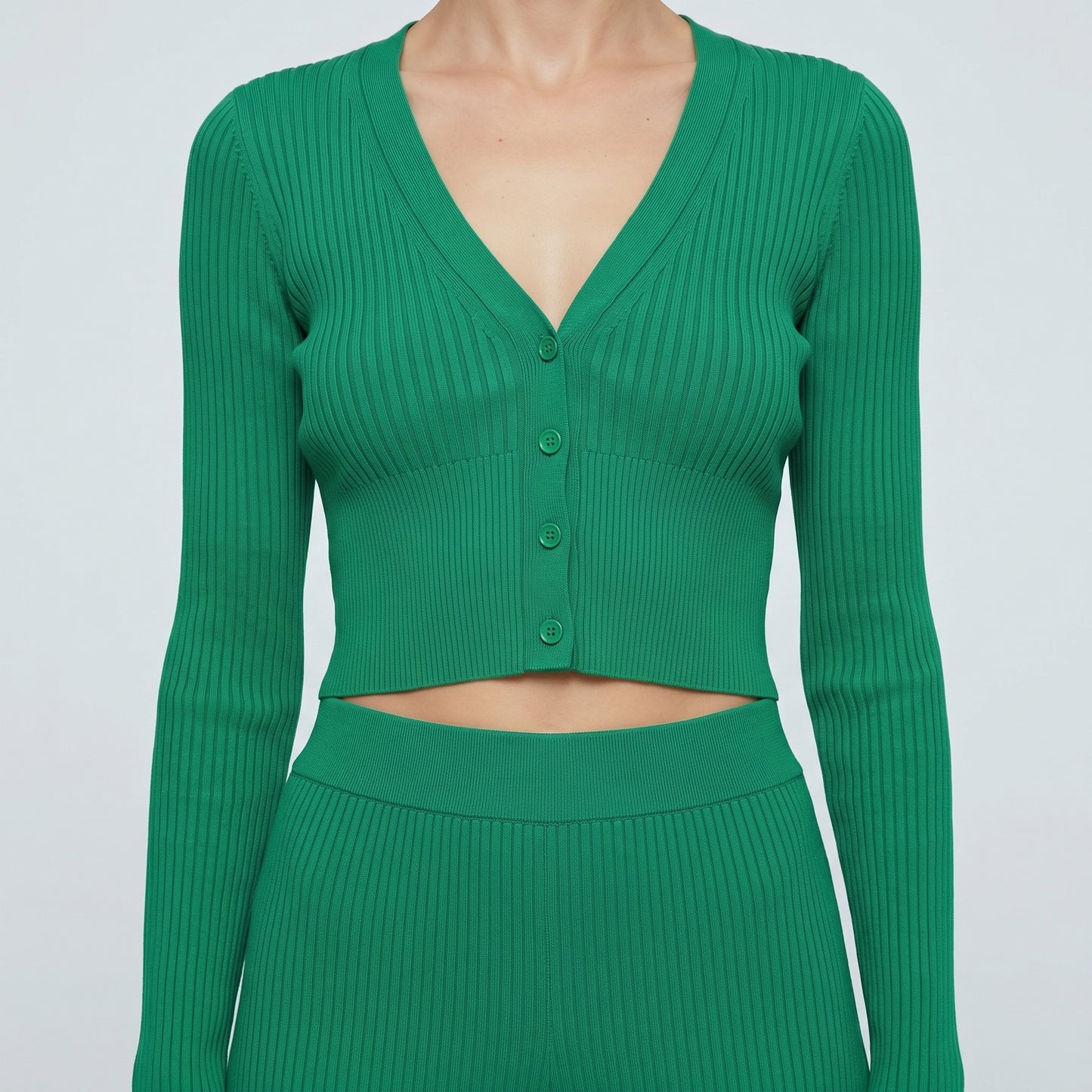 Ribbed V-Neck Button Cardigan