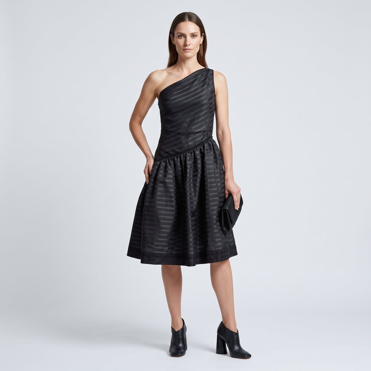 One Shoulder Striped Cocktail Dress