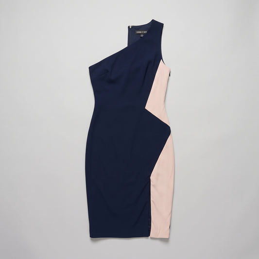 One Shoulder Colorblock Sheath Dress