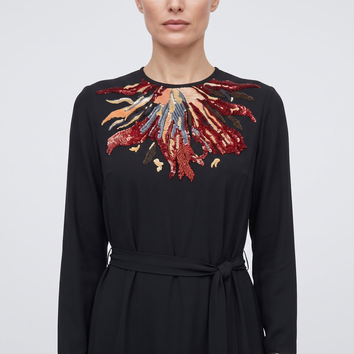 Embellished Waist-Tie Midi Dress
