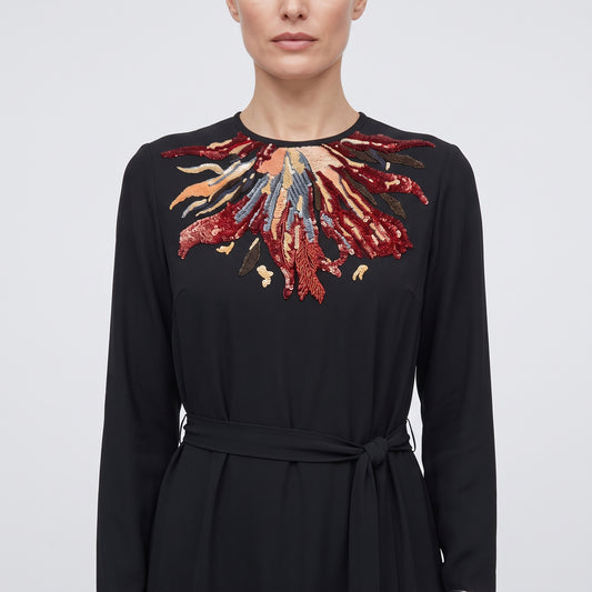 Embellished Waist-Tie Midi Dress