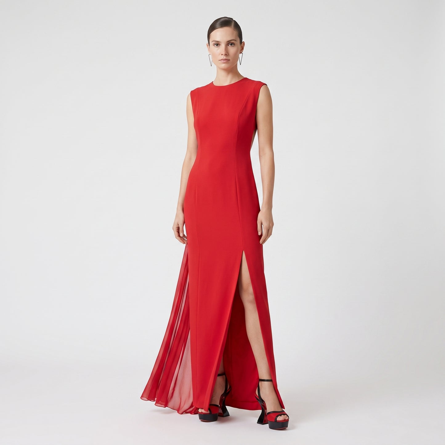 Sleeveless Red Midi Column Dress