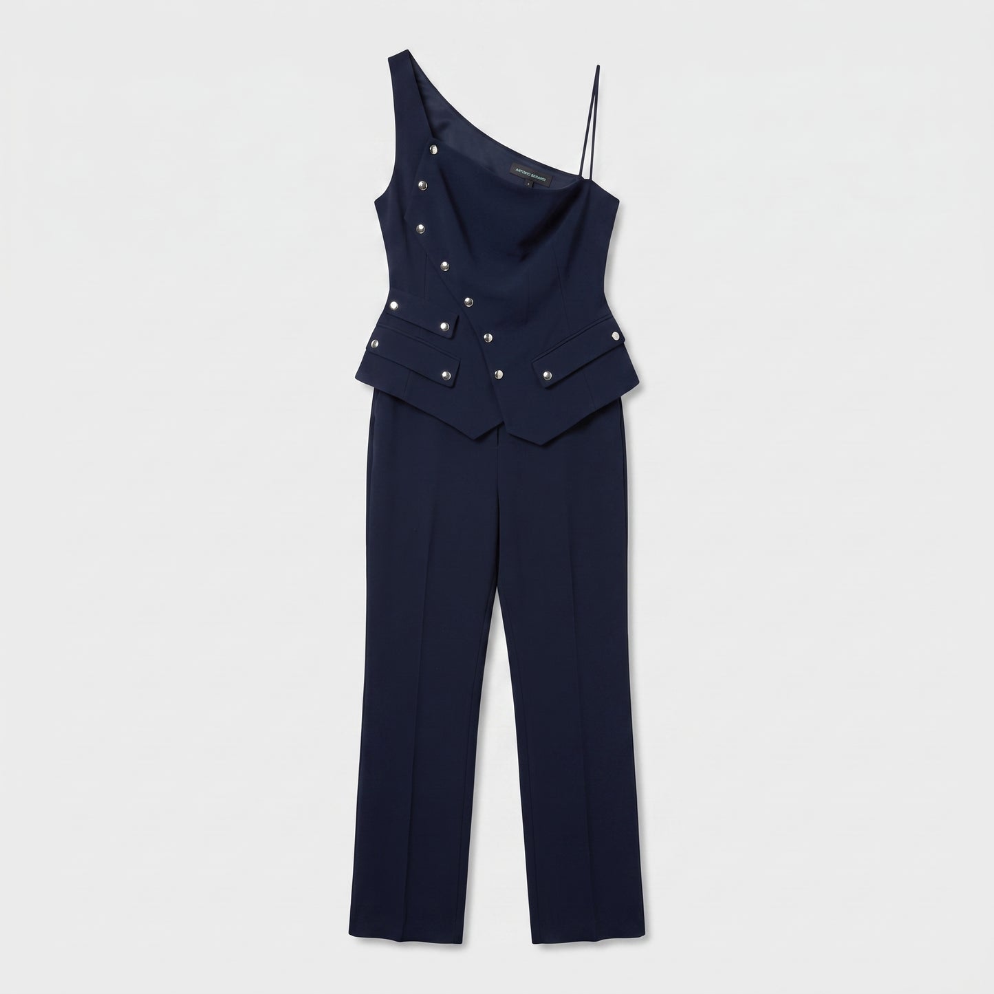 Structured One-Shoulder Peplum Jumpsuit