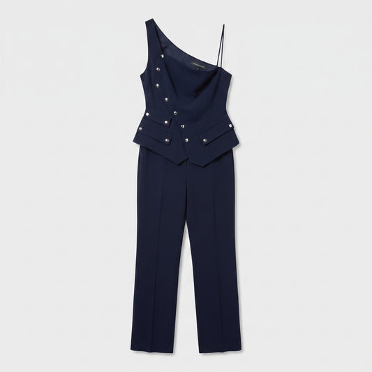 Structured One-Shoulder Peplum Jumpsuit