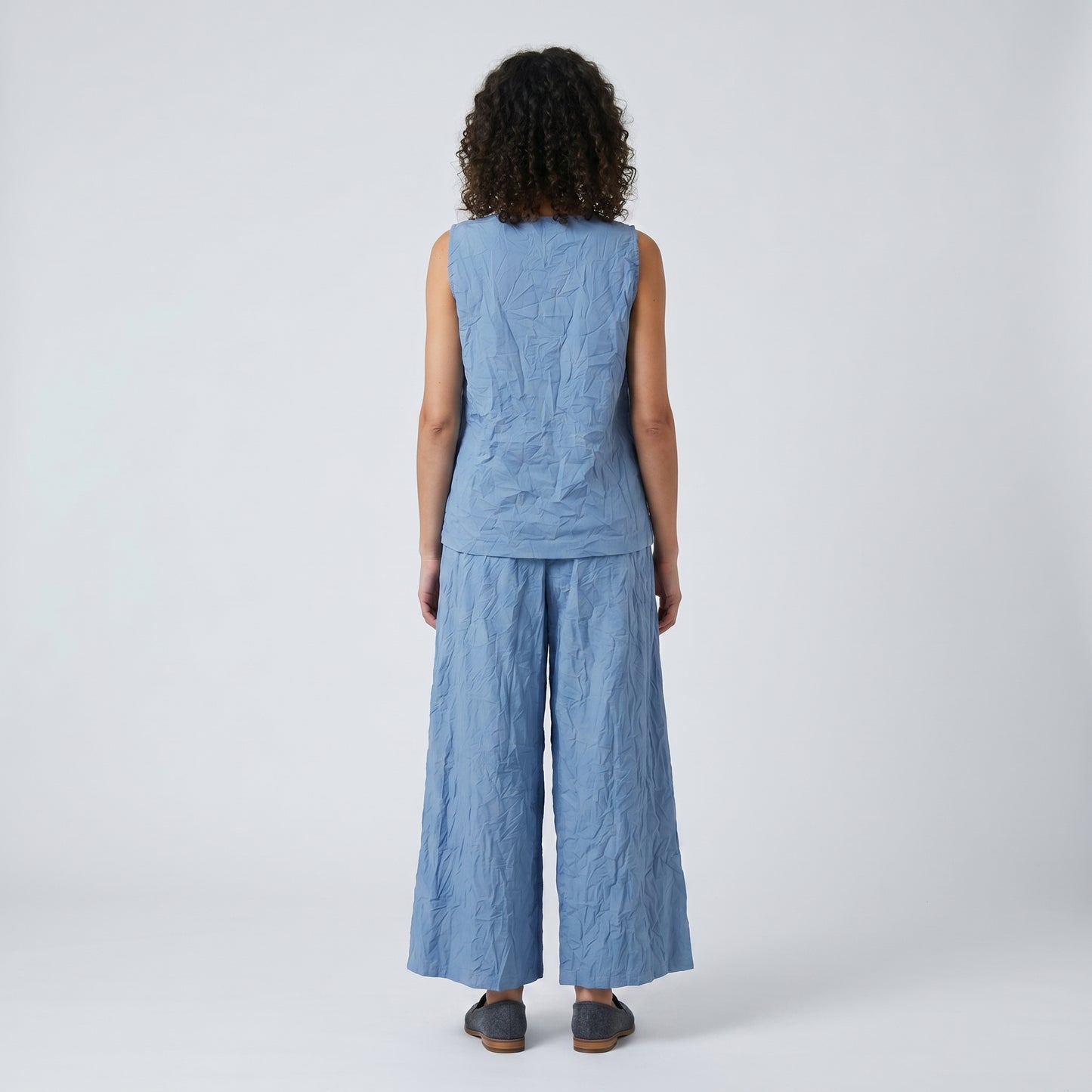 Crinkled Embellished Sleeveless Top