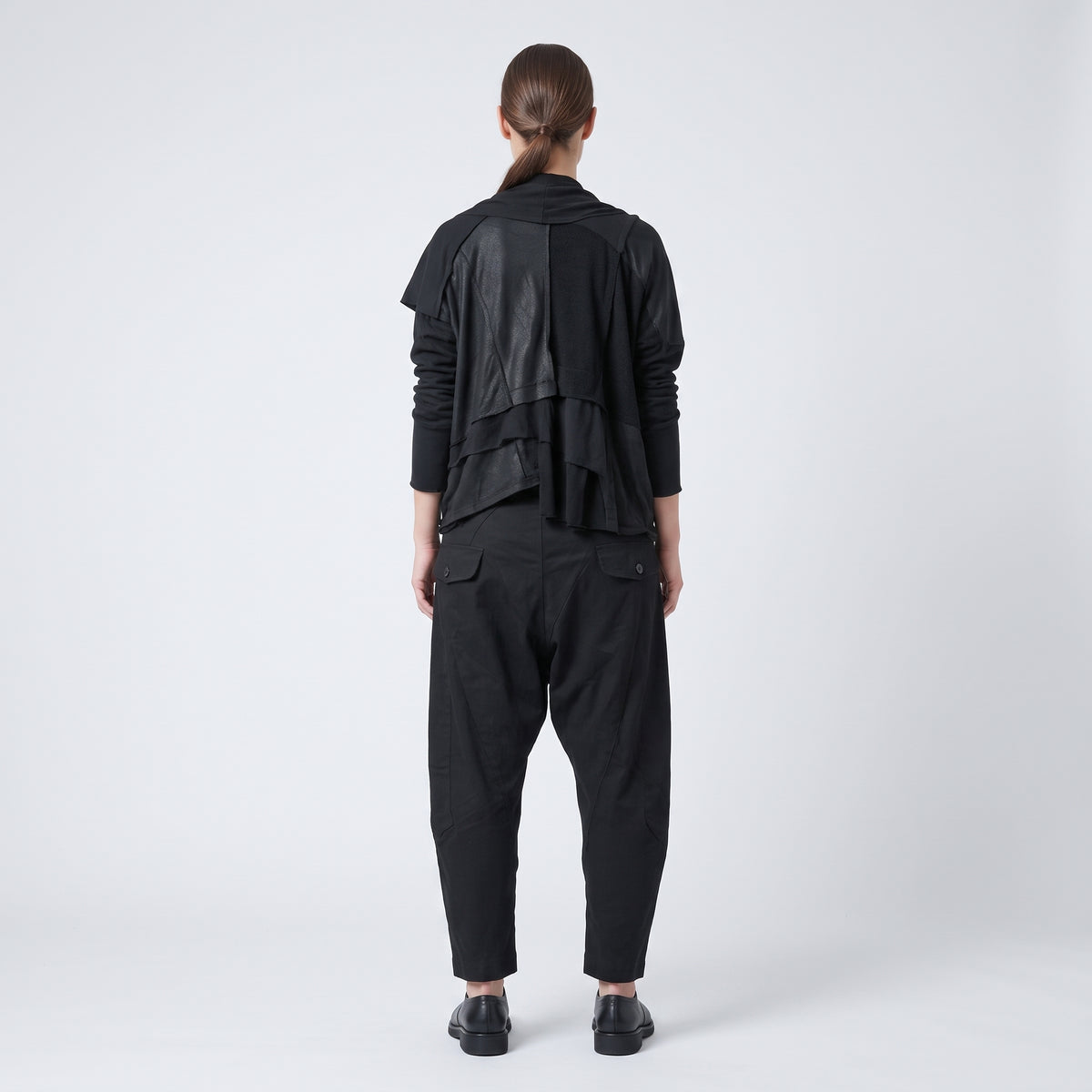Black Structured Drop-Crotch Trousers