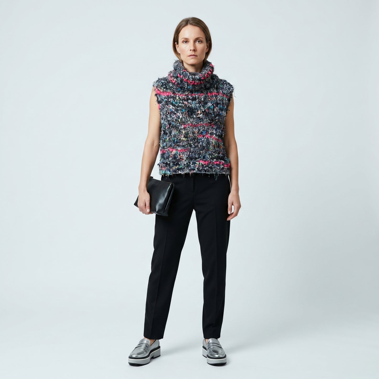 Multi Textured Knit Turtleneck Vest