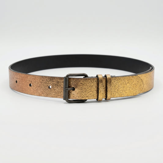 Metallic Gold Textured Leather Belt
