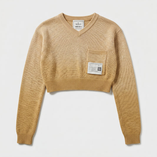 Cropped V-Neck Knit Sweater