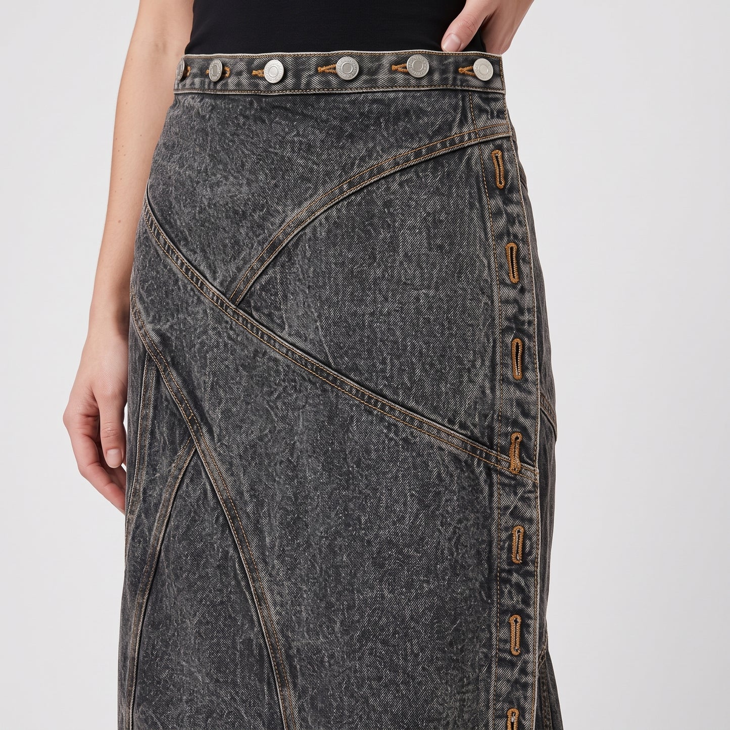Asymmetric Acid Wash Denim Skirt
