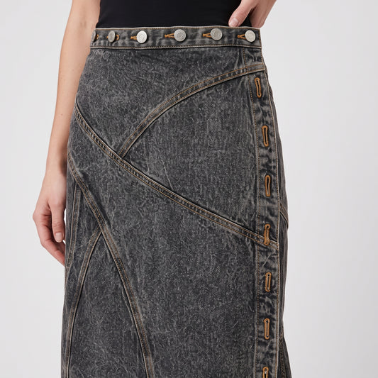 Asymmetric Acid Wash Denim Skirt