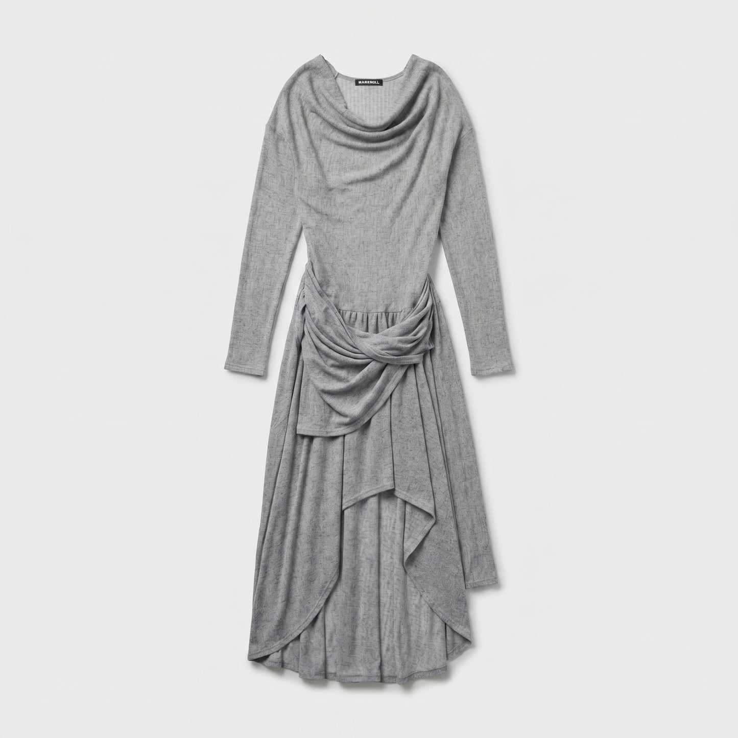 Grey Cowl Neck Draped Dress