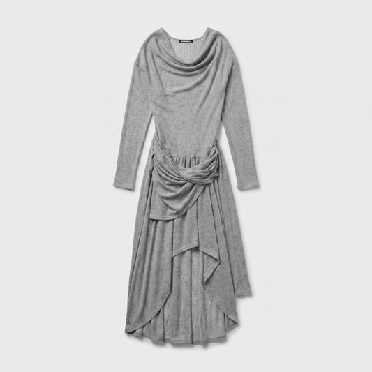 Grey Cowl Neck Draped Dress