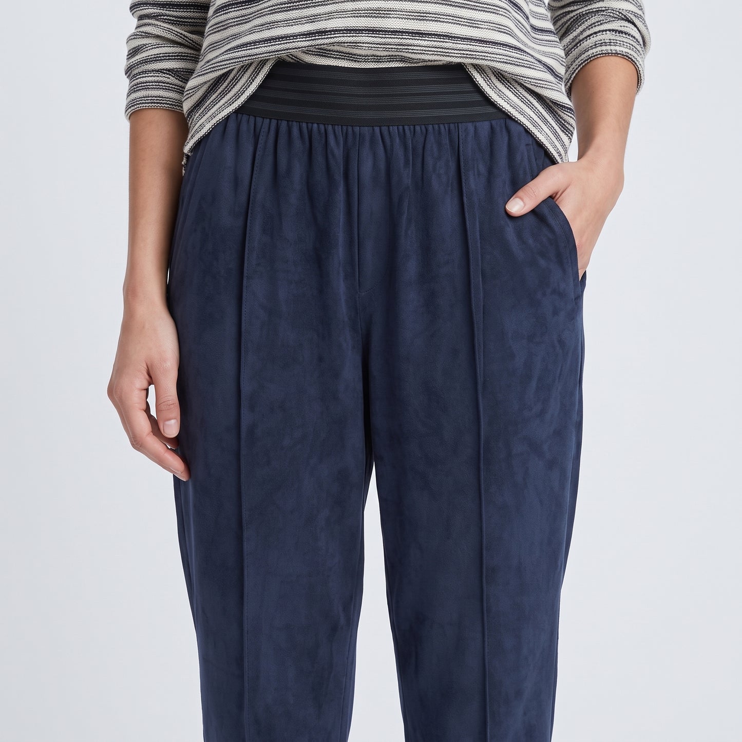 Navy Suede Jogger Trousers