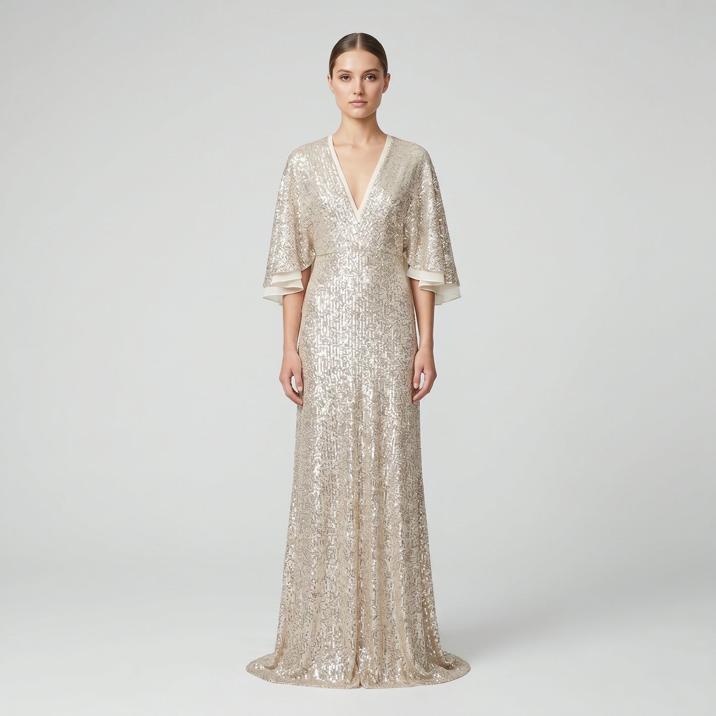 Sequin V-Neck Flutter Sleeve Dress