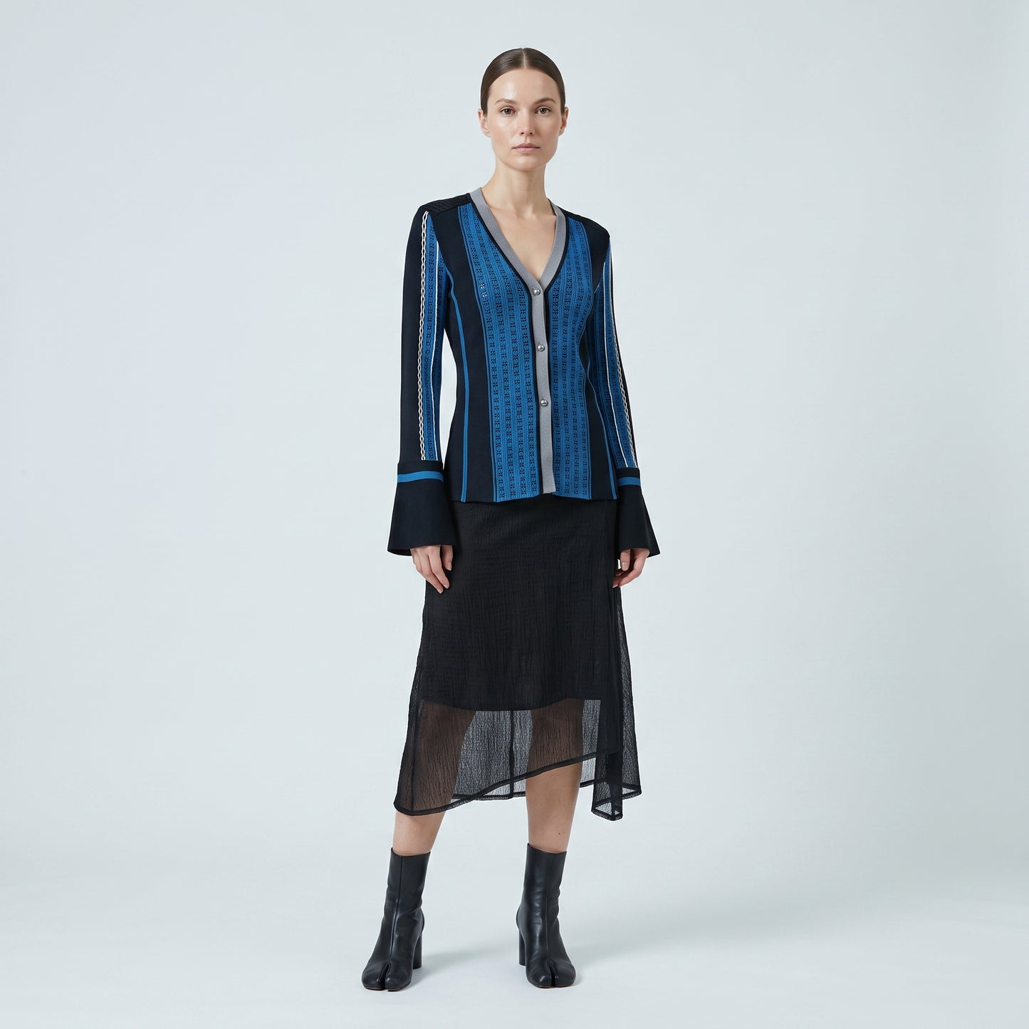 Striped V-Neck Knit Cardigan