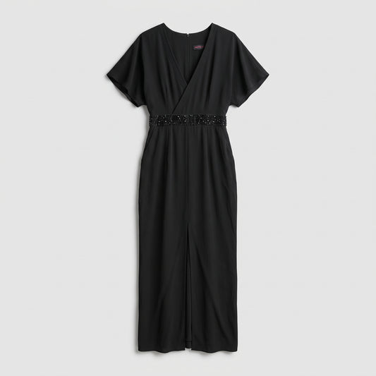 Embellished Waist V-Neck Dress