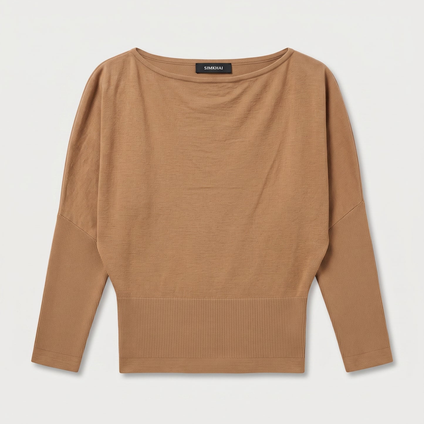 Camel Boat Neck Knit Top