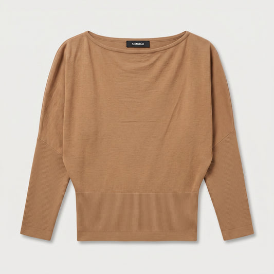 Camel Boat Neck Knit Top