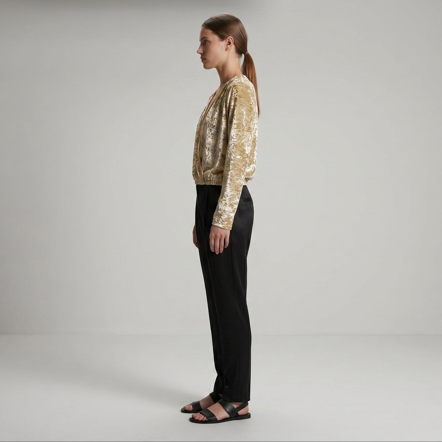 Metallic Crushed Velvet Wrap Top