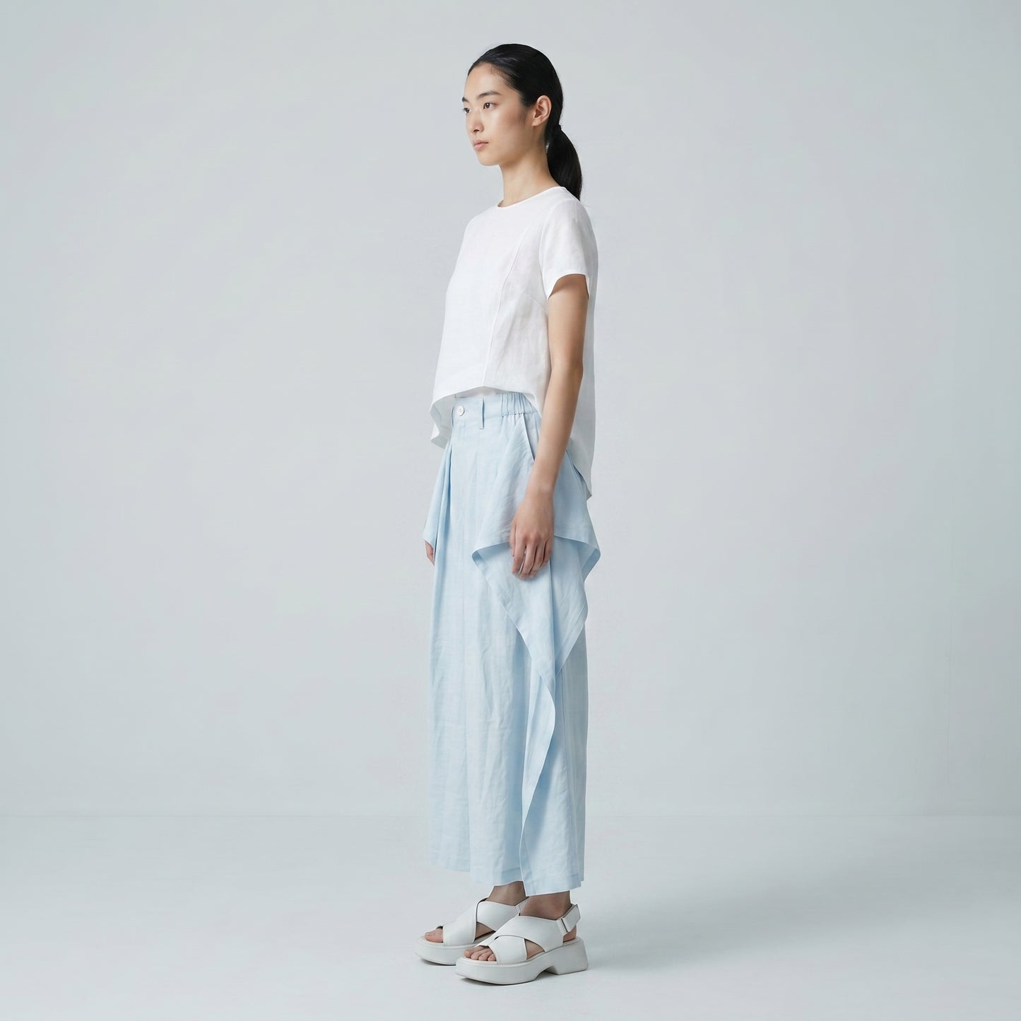 Architectural Draped Light Blue Trousers