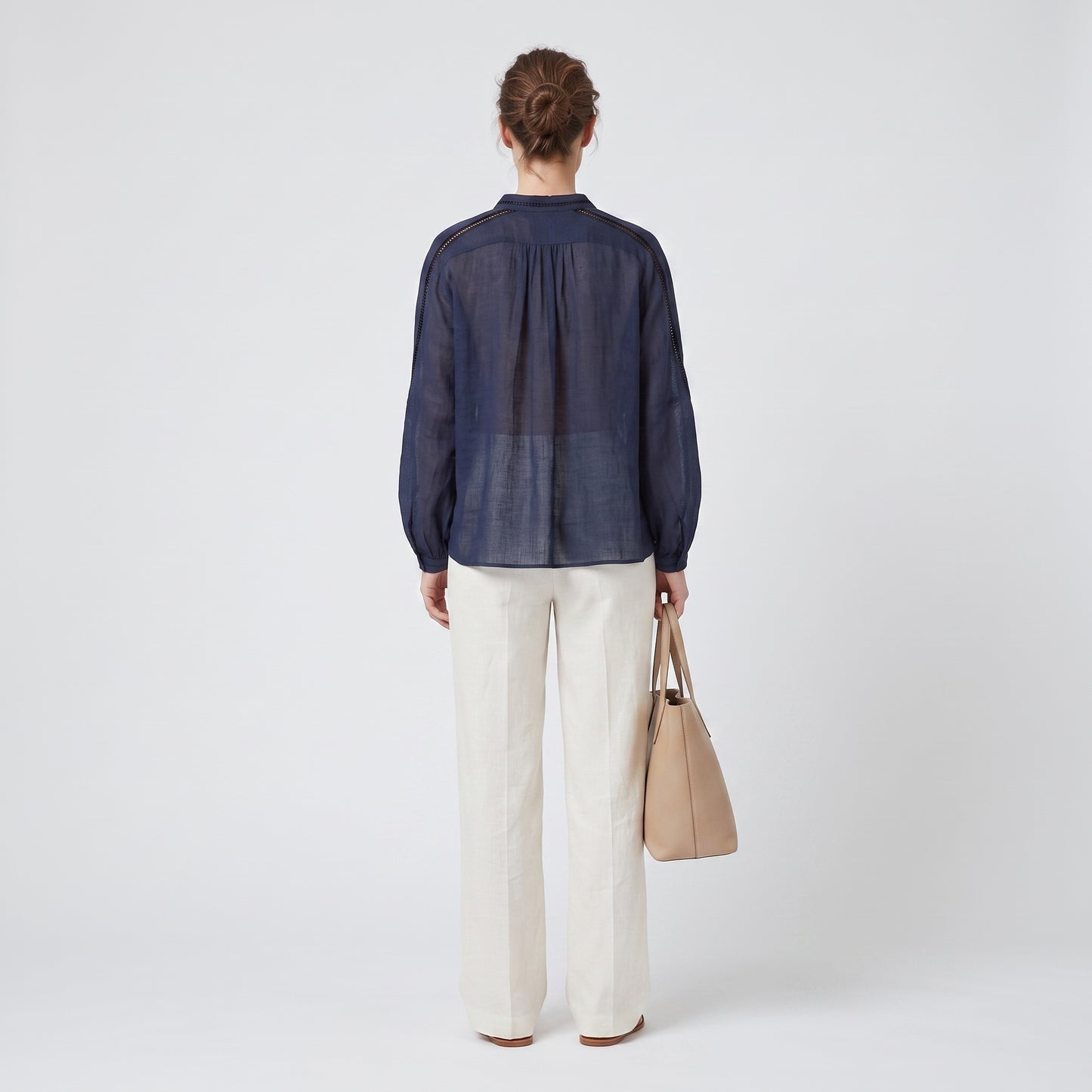 Navy Lace Trim Linen Shirt