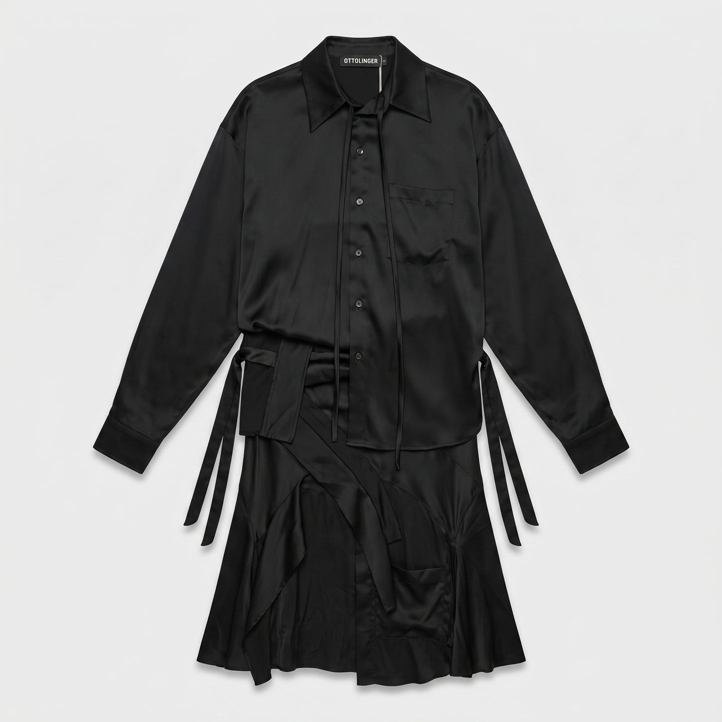 Draped Satin Shirt Dress