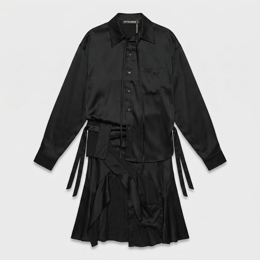 Draped Satin Shirt Dress