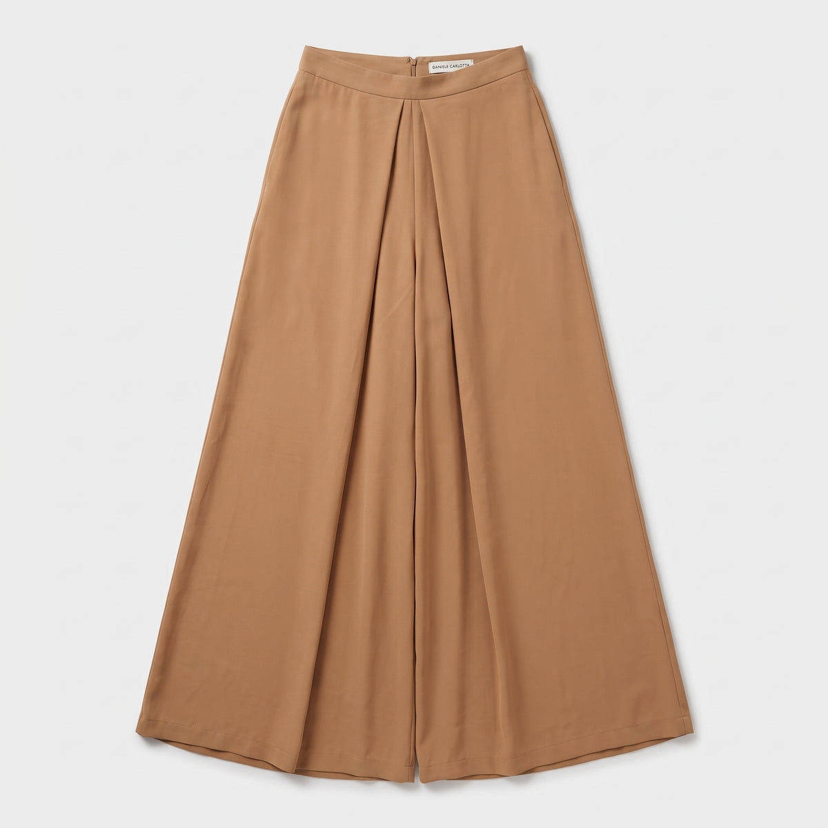 Camel Pleated Wide-Leg Trousers
