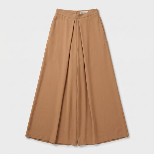 Camel Pleated Wide-Leg Trousers