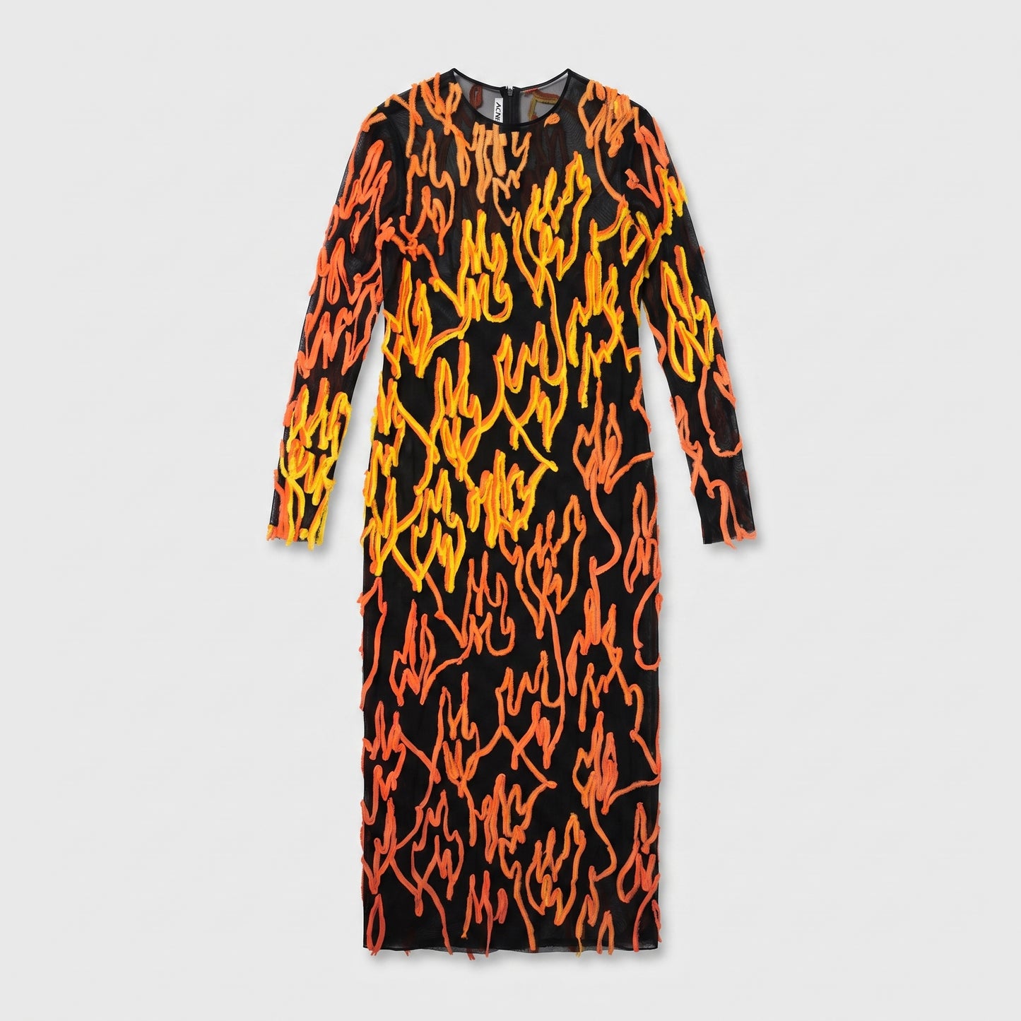 Flame Print Mesh Midi Dress