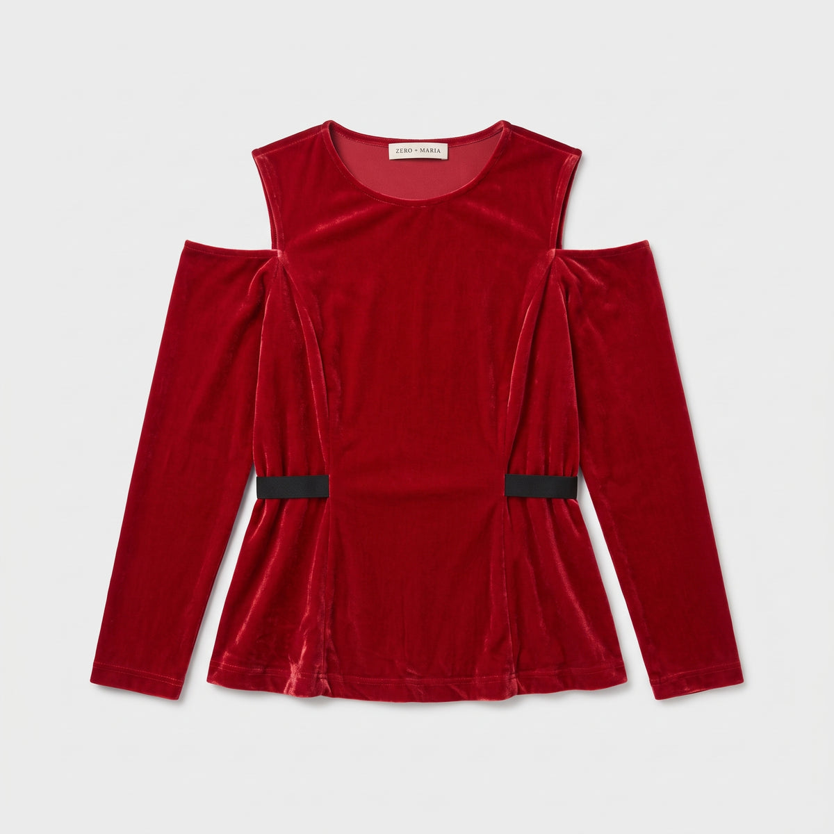 Cold-Shoulder Velvet Peplum Top