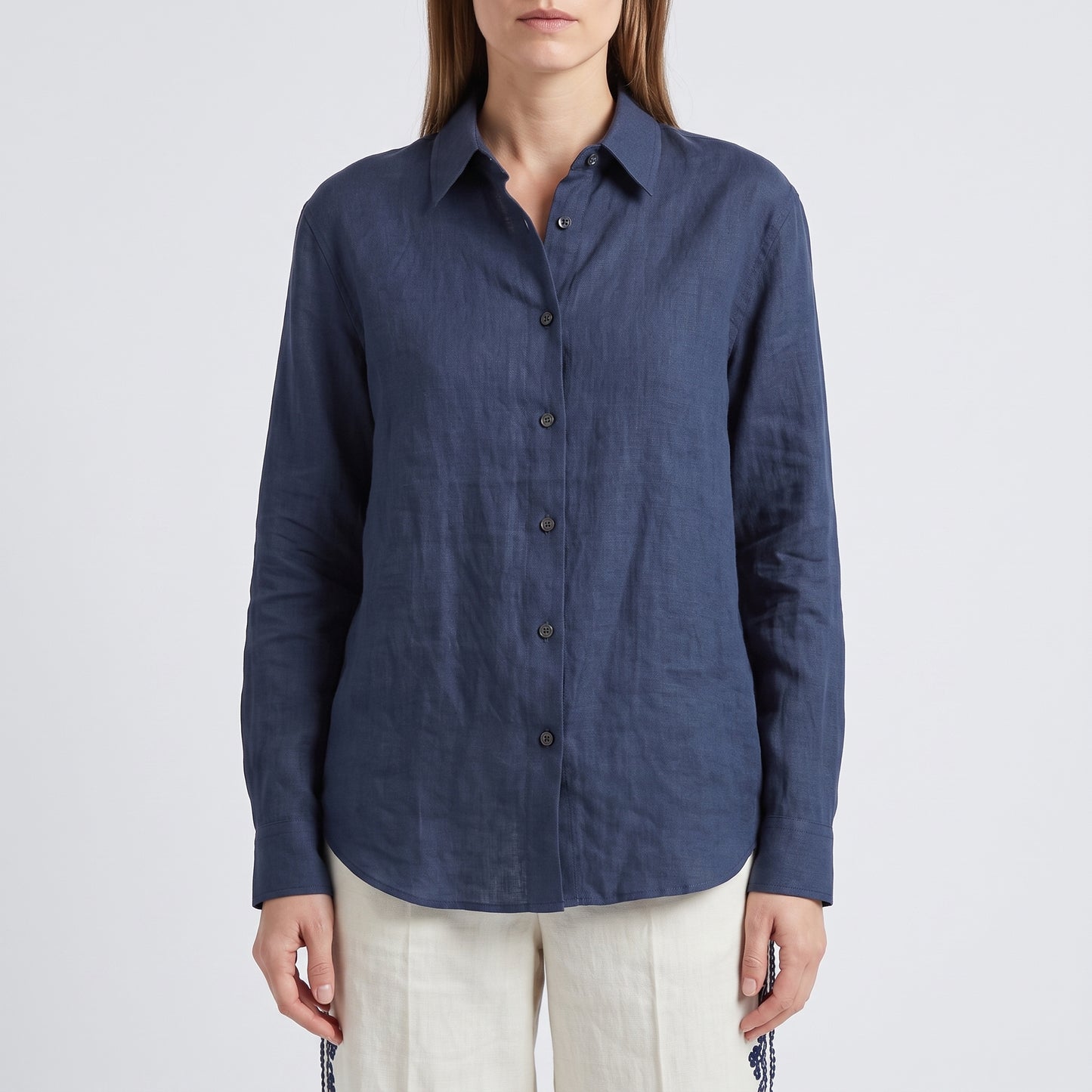 Classic Navy Linen Button-Down Shirt
