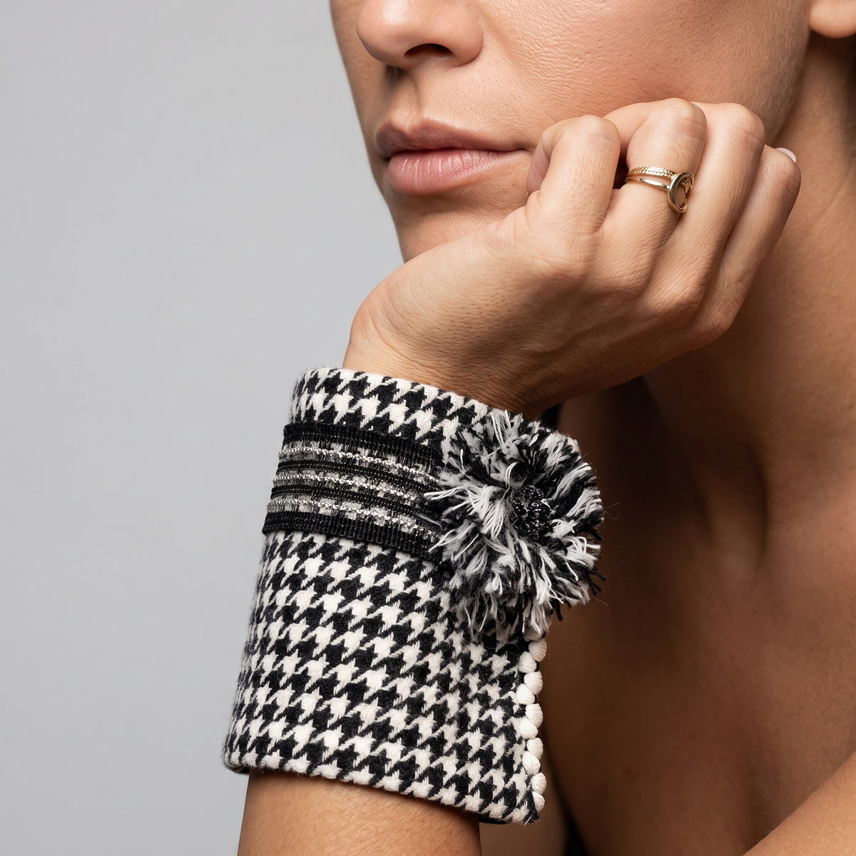 Houndstooth Embellished Fabric Cuffs