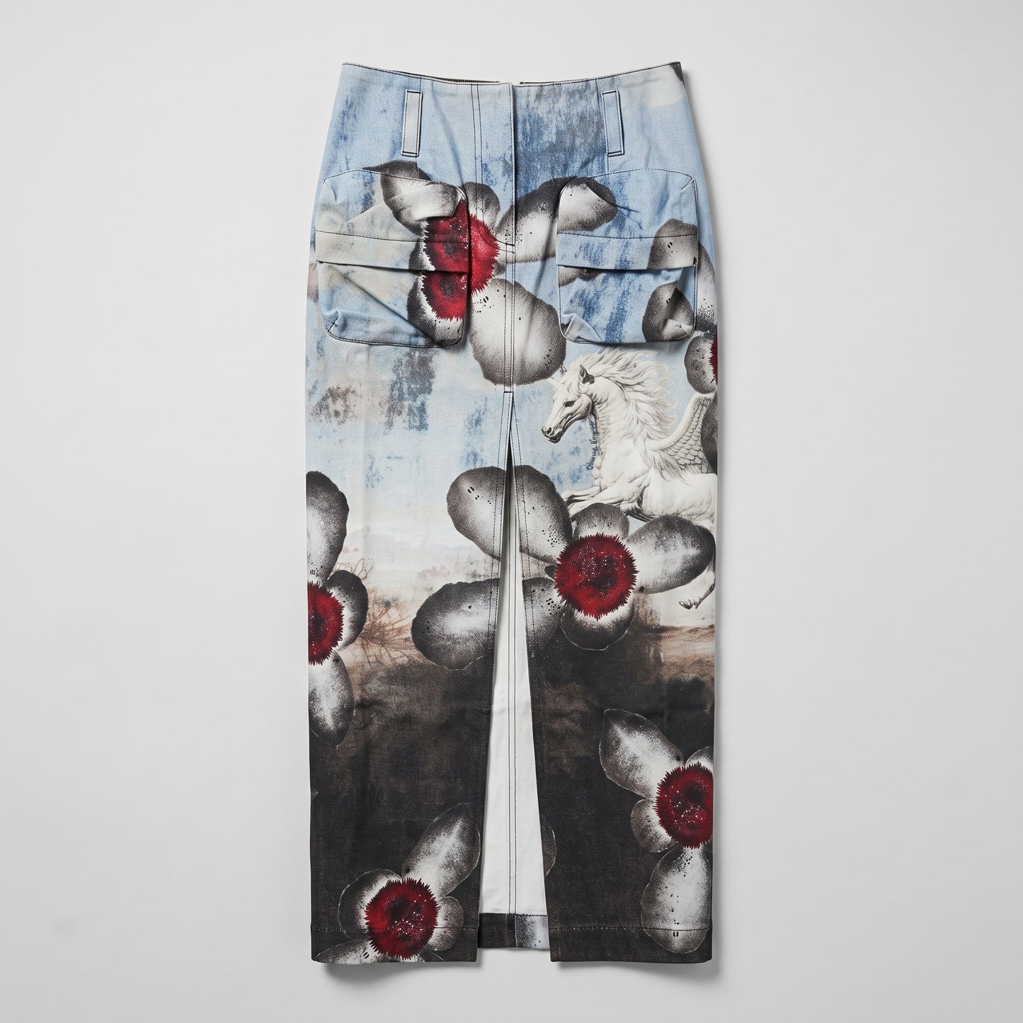 Floral Print Denim Midi Skirt