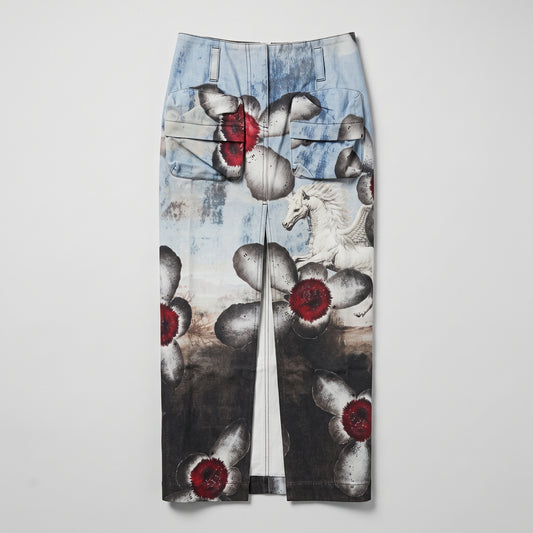 Floral Print Denim Midi Skirt