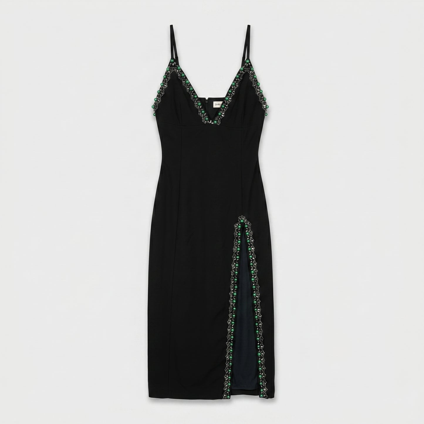Beaded Trim Slit Midi Dress