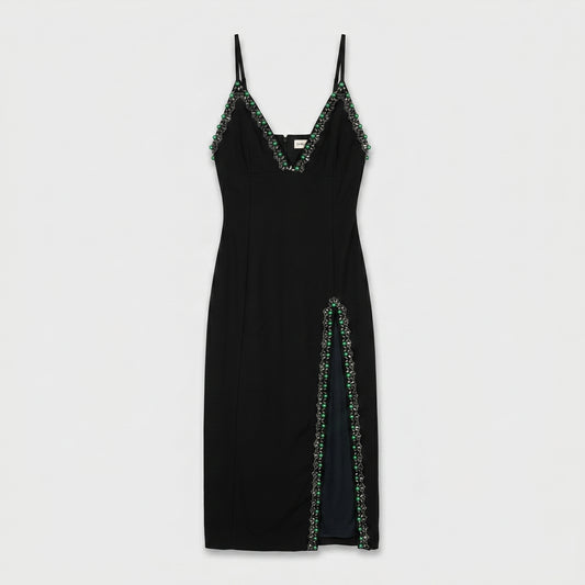 Beaded Trim Slit Midi Dress