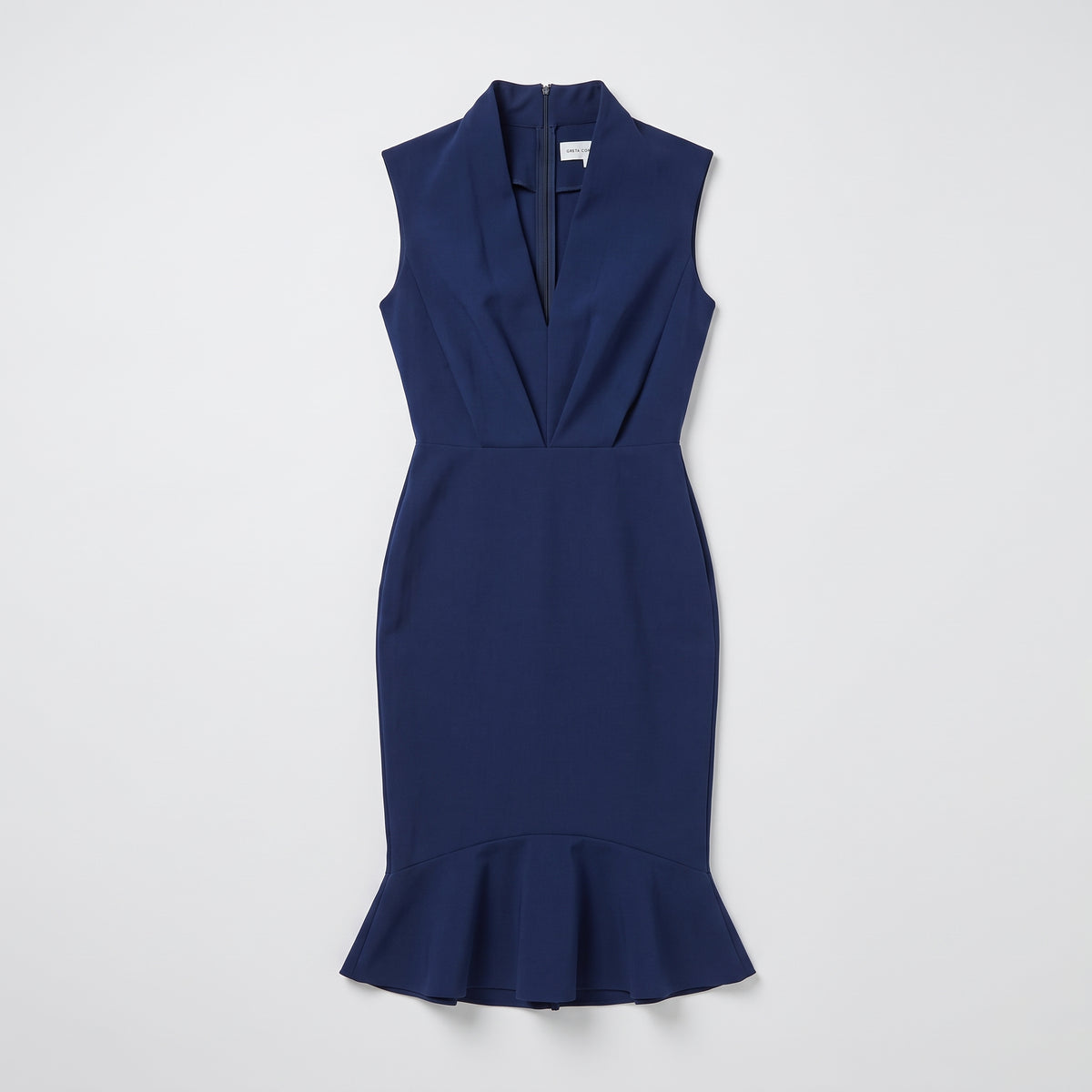 Tailored Navy Peplum Midi Dress