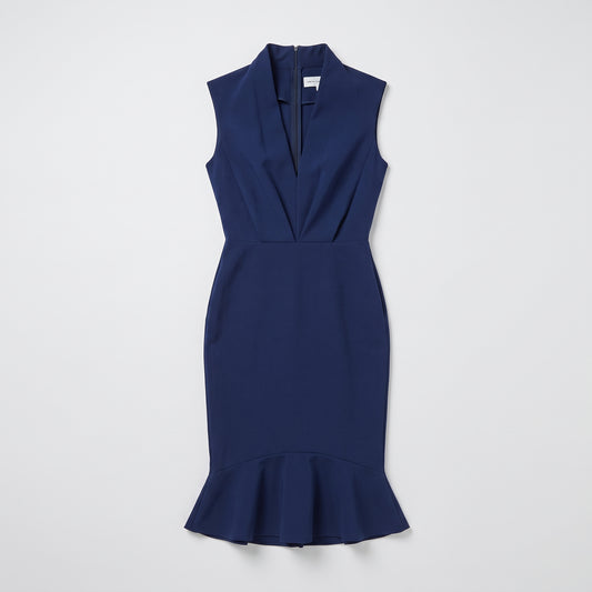 Tailored Navy Peplum Midi Dress