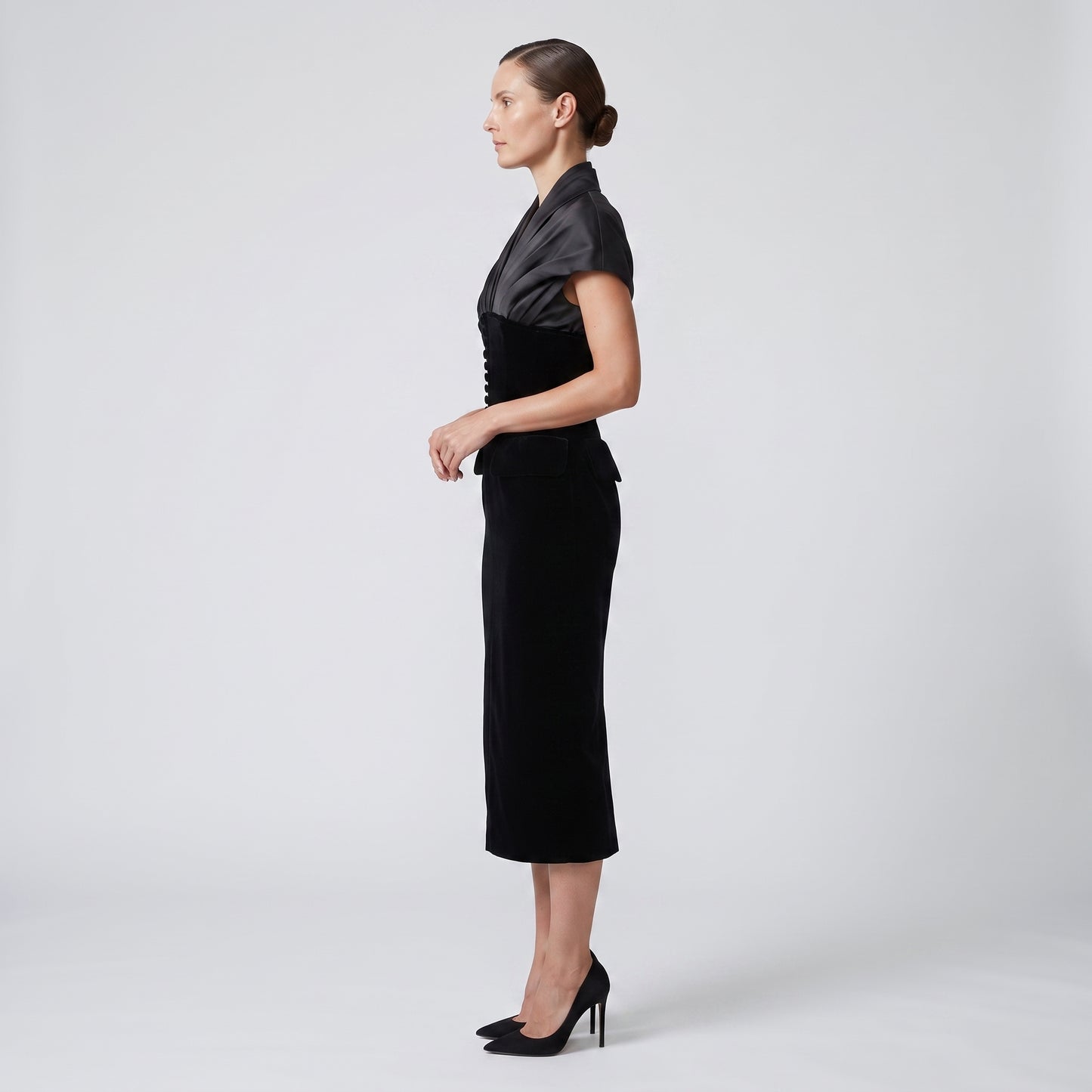 Structured Satin And Velvet Dress