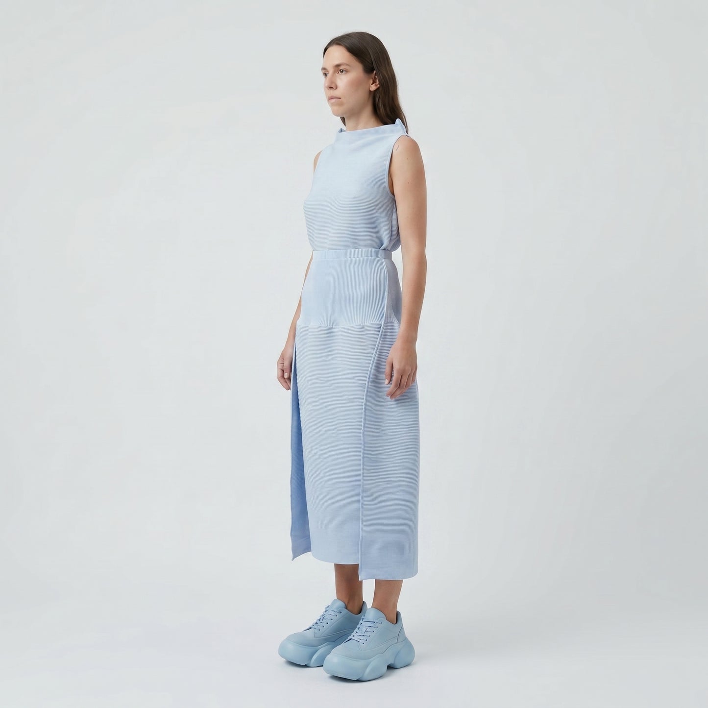 Architectural Pleated Powder Blue Skirt