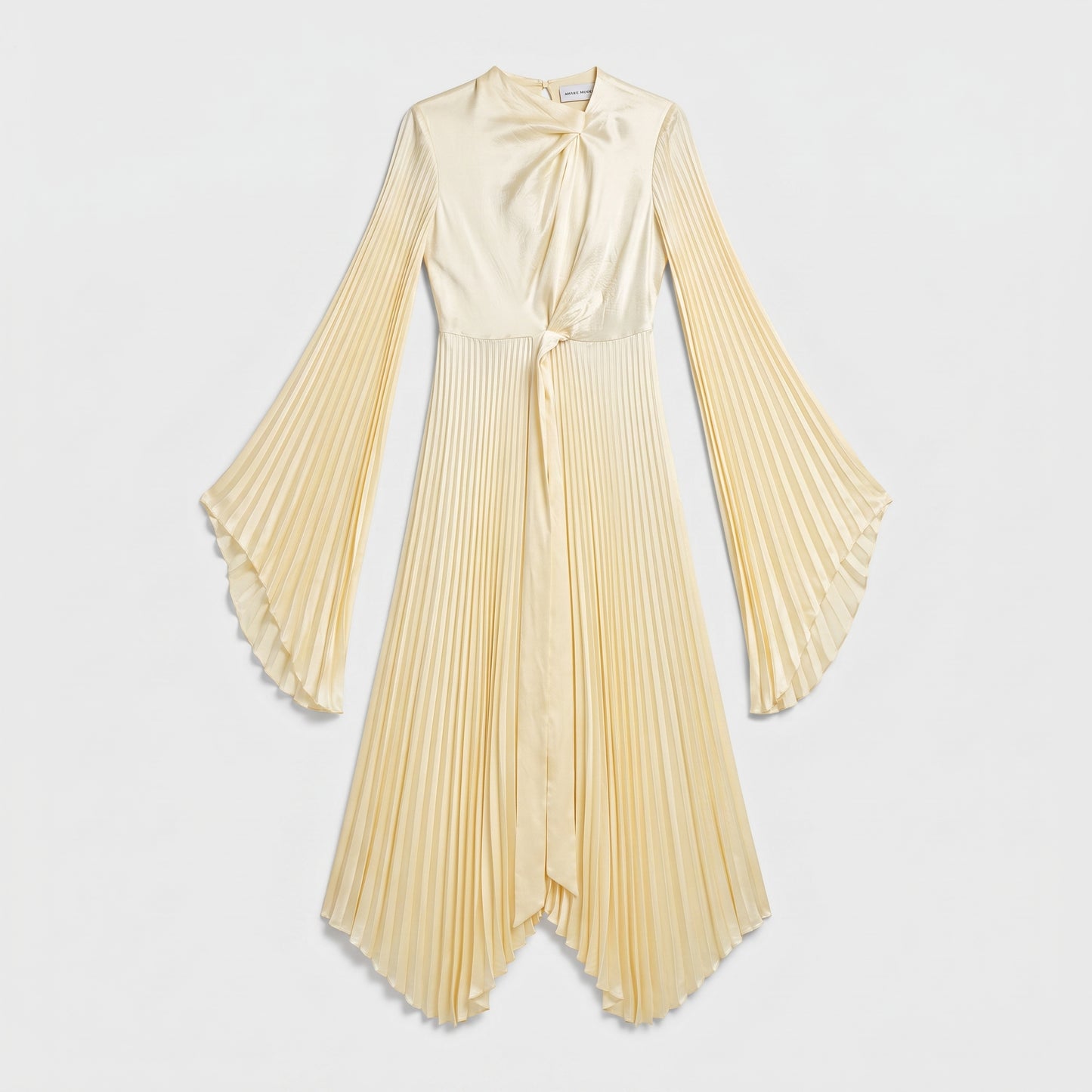 Pleated Satin Twist Hem Dress